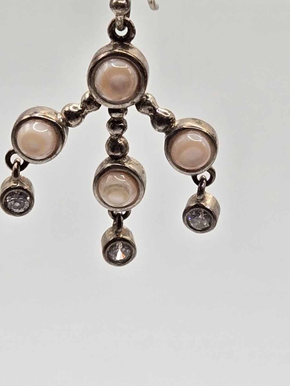 Vintage Sterling Silver Rose Quartz Dangle Earrings 925 1940S